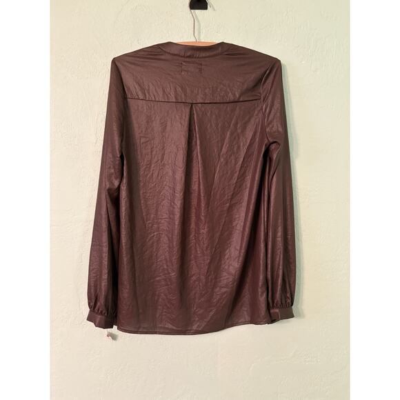 NIGHTCAP By Carisa Rene Size 1 Brown French Polyester Long Sleeve Lace Up Top - Picture 6 of 6